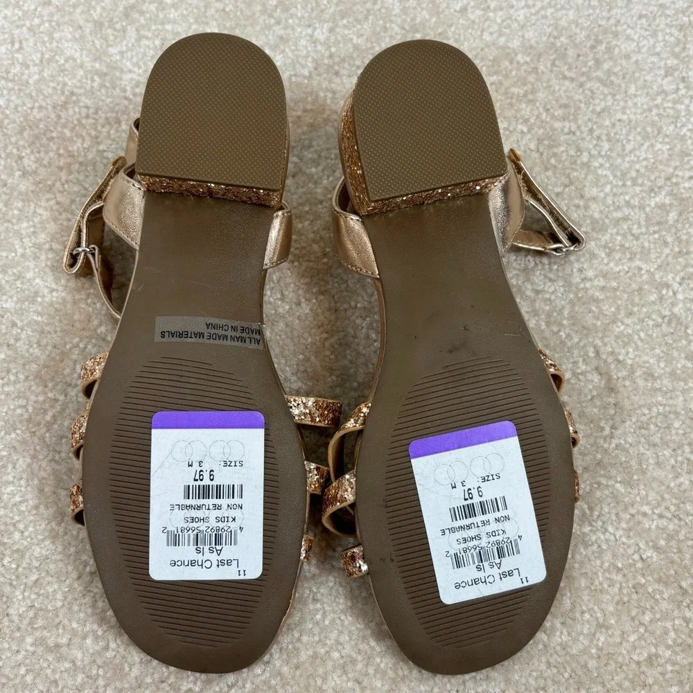 DV‎ Dolce Vita Glee Rose Gold Glitter Block Heel Sandals Girls Size 3 SF1417